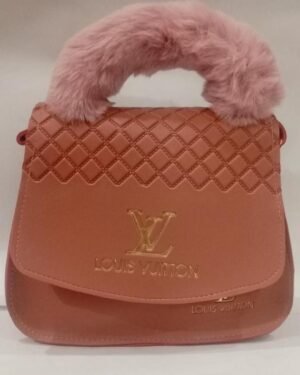 Pink Faux Fur Handle Louis Vuitton Style Handbag for Women