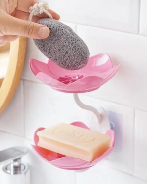 Pink Flower Soap Holder 2Pcs ABS Wall Mount