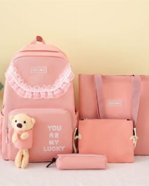 Pink Nylon 4-Piece Backpack Set for Girls