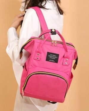 Pink Nylon Multifunctional Backpack for Women