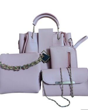 Pink PU Leather 4-Piece Women's Handbag Set