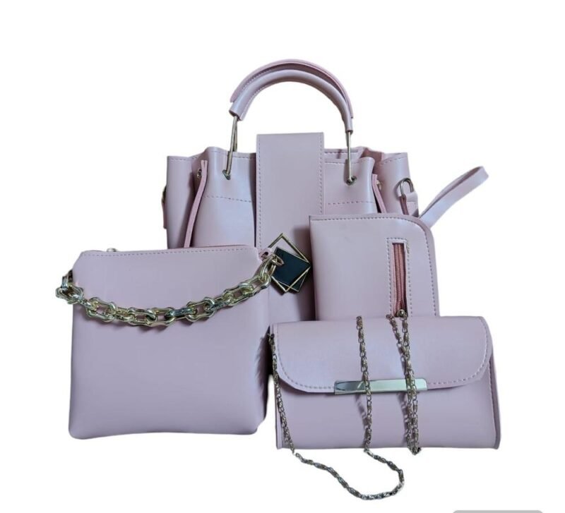 Pink PU Leather 4-Piece Women's Handbag Set