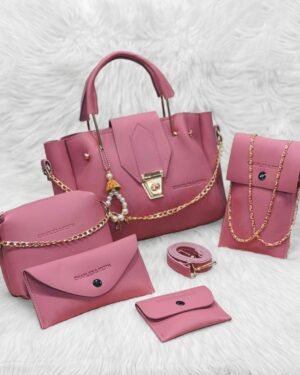 Pink PU Leather 5-Piece Women's Handbag Set