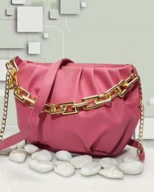 Pink PU Leather Chain Crossbody Bag for Women