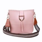 Pink PU Leather Crossbody Bag with Striped Strap