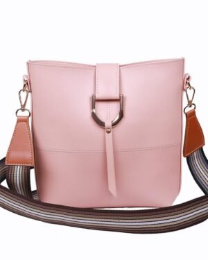 Pink PU Leather Crossbody Bag with Striped Strap