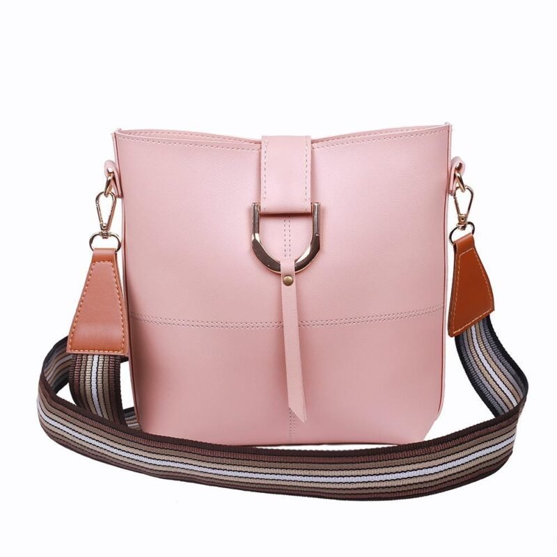 Pink PU Leather Crossbody Bag with Striped Strap Pink PU Leather Crossbody Bag with Striped Strap