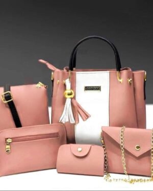 Pink PU Leather Women's 5-Piece Hand Bag Set