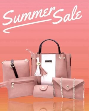 Pink Rexine 5-Piece Women's Handbag Set