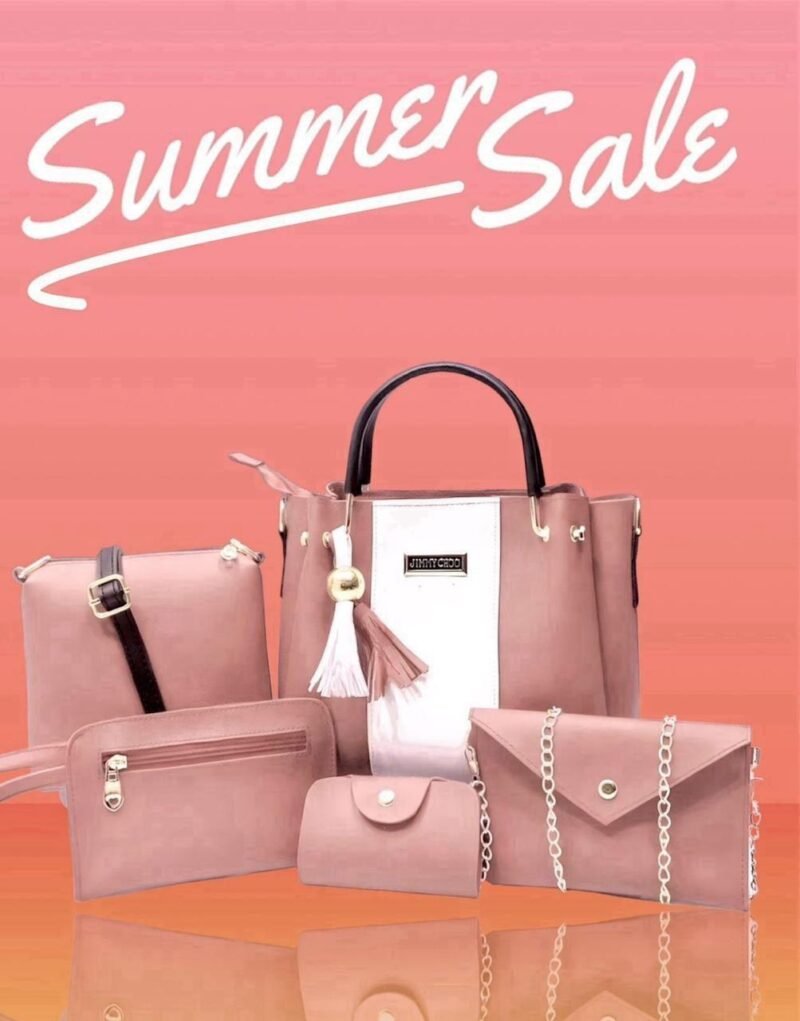 Pink Rexine 5-Piece Women's Handbag Set