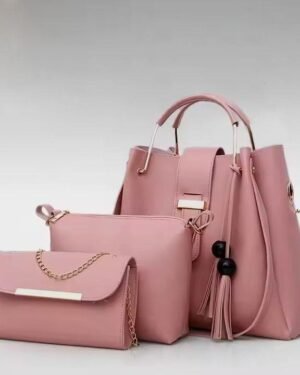 Pink Women's 3-Piece PU Leather Handbag Set