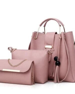 Pink Women's 3-Piece Rexine Handbag Set