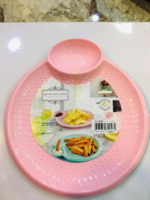 Plastic French Fries Plate With Sauce Bowl Pink