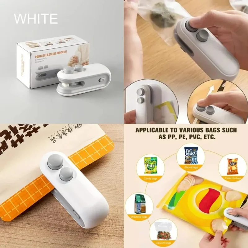 Portable Bag Sealer Machine White Multi-functional Rechargeable