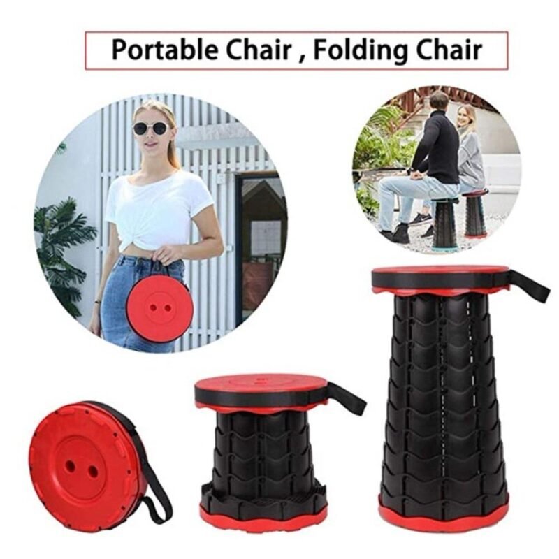 Portable Folding Stool Red Black PP Plastic Outdoor Use