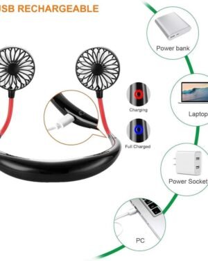 Portable Neck Fan Black USB Rechargeable for Cooling