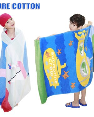 Pure Cotton Cartoon Bath Towel for Kids Blue Submarine Design