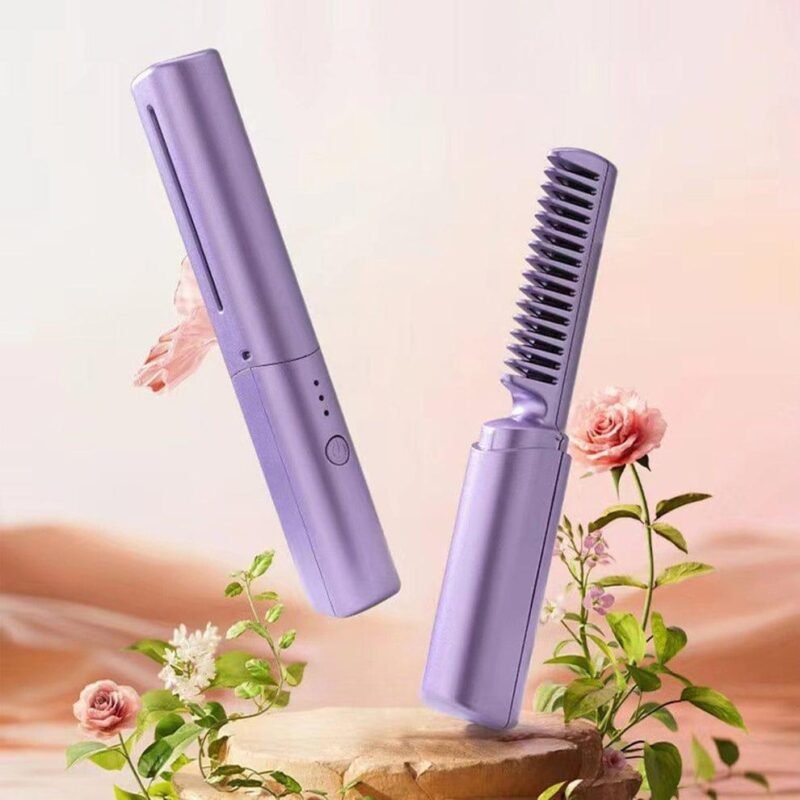 Purple Ceramic Hair Straightener Brush Corded Electric
