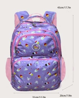 Purple Ice Cream Print 17" Nylon School Backpack