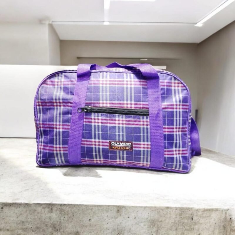 Purple Plaid Duffle Bag 20x14 Inch Rexine Travel Gym Bag