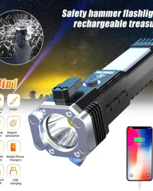 Rechargeable LED Torch with Safety Hammer & Fast Charging