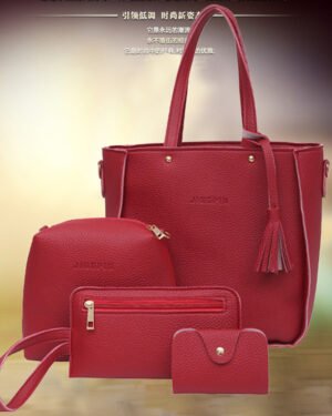 Red Litchi Texture 4-Piece Women's Bag Set