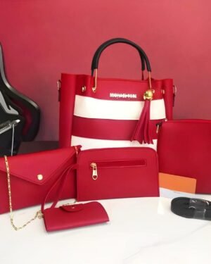 Red PU Leather 5-Piece Bag Set for Girls