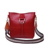 Red PU Leather Crossbody Bag with Striped Strap