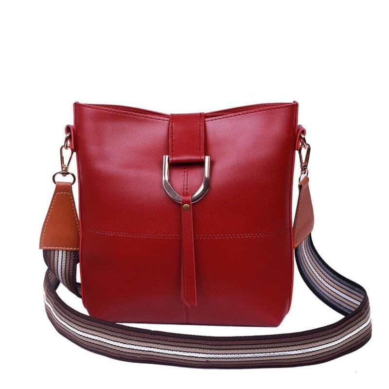 Red PU Leather Crossbody Bag with Striped Strap