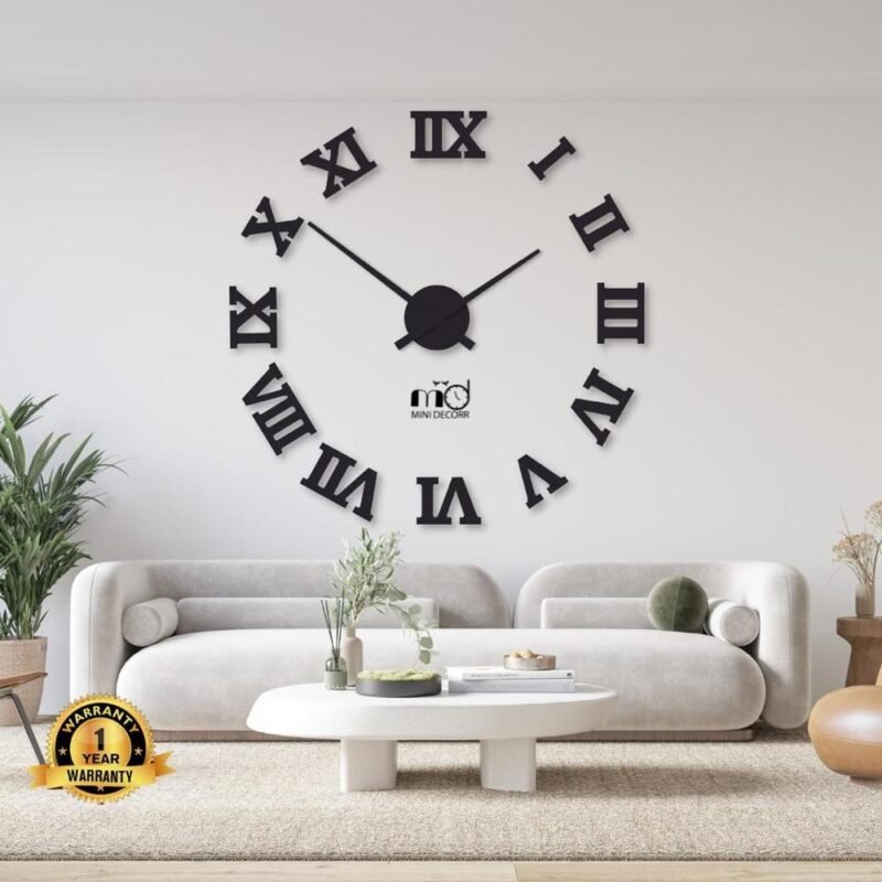 Roman Numeral Wall Clock 24x24 Inch Laminated Wood Modern Home Decor