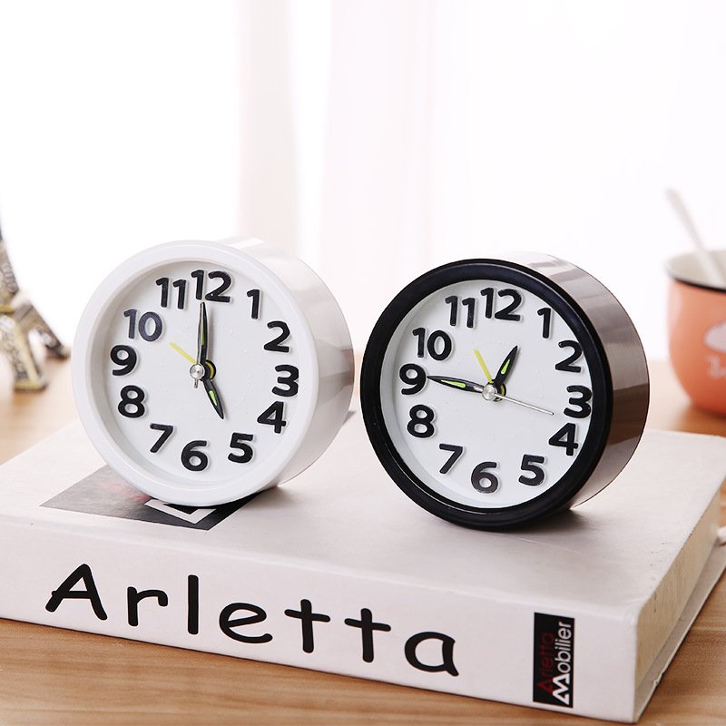 Round Alarm Clock White Black Modern Desktop Student Use Round Alarm Clock White Black Modern Desktop Student Use