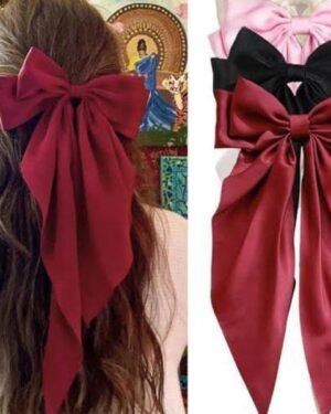 Silk Bow Hair Clips Black Maroon Green Pack of 3