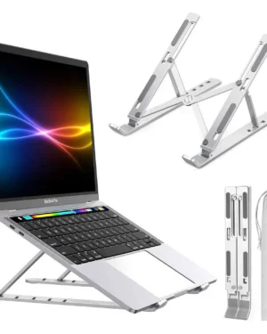 Silver Aluminium Foldable Laptop Stand 24x16.5cm
