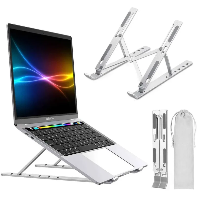 Silver Aluminium Foldable Laptop Stand 24x16.5cm