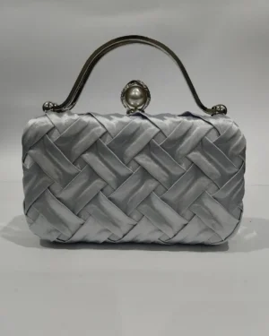Silver Woven Clutch with Pearl Handle for Women