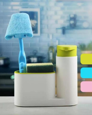 Sink Soap Dispenser with Brush & Sponge Holder Set