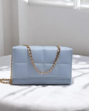 Sky Blue Girl's Quilted Chain Crossbody Bag