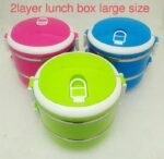 Stainless Steel 2-Layer Lunch Box Large Size Blue Green Pink