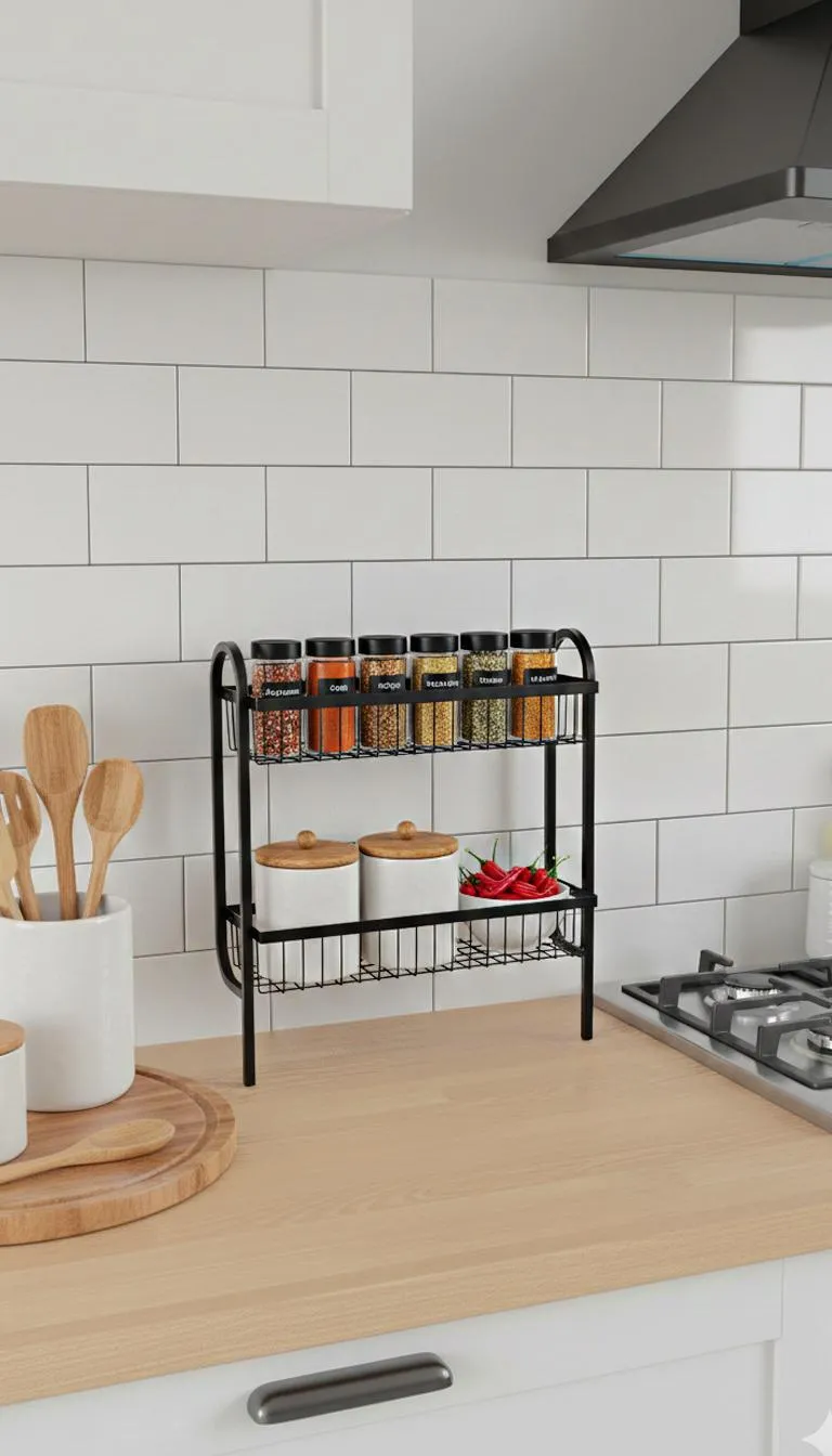 Stainless Steel 2-Tier Under Shelf Kitchen Spice Rack Black Stainless Steel 2-Tier Under Shelf Kitchen Spice Rack Black
