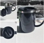 Stainless Steel Coffee Mug with Lid Black