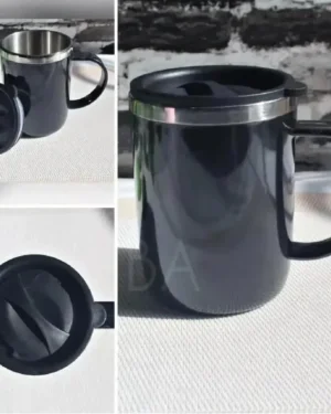 Stainless Steel Coffee Mug with Lid Black