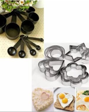 Stainless Steel Cookie Cutters & Black Measuring Cups Combo
