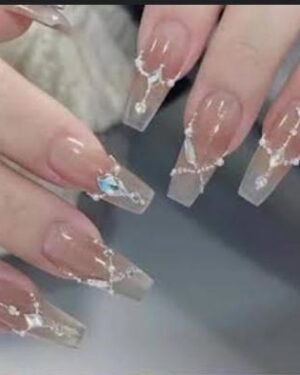 Stick On Acrylic Nails with Crystal Decor for Daily Wear