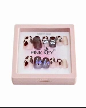 Stick On Artificial Nails Cow Print & Rhinestone Set