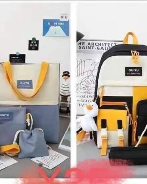 Stylish 4-Piece Nylon Backpack Set Black Blue