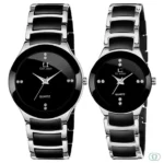 Stylish Black Silver Couple Watches Set for Men Women