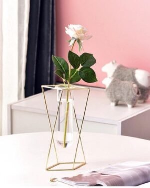 Stylish Gold Metal Vase with Glass Tube for Home Decor