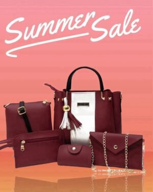 Stylish Women Maroon Rexine 5-Piece Handbag Set