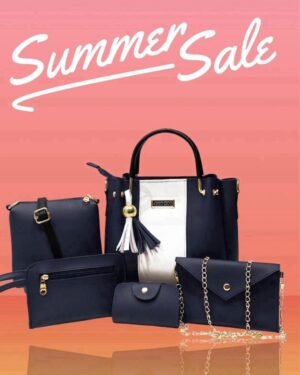 Stylish Women's Blue Rexine 5-Piece Handbag Set