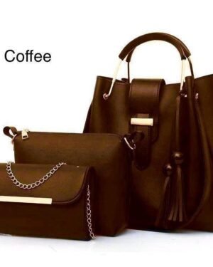 Stylish Women's Brown Leather 3-Piece Handbag Set
